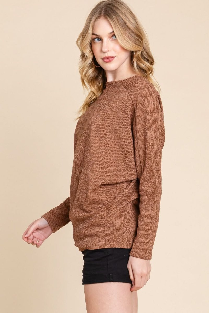 BOMBOM Drop Shoulder Long Sleeve Knit Top - Love Salve 