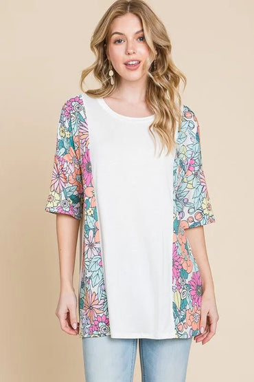 BOMBOM Floral Round Neck Half Sleeve T-Shirt for Women - Love Salve 