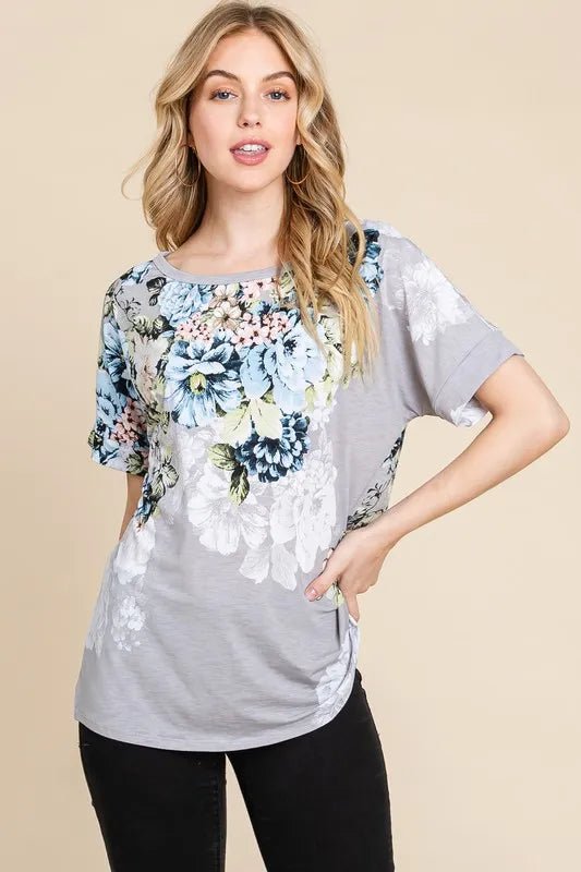 BOMBOM Floral Round Neck Short Sleeve T-Shirt for Women - Love Salve 