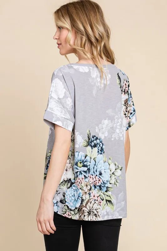 BOMBOM Floral Round Neck Short Sleeve T-Shirt for Women - Love Salve 