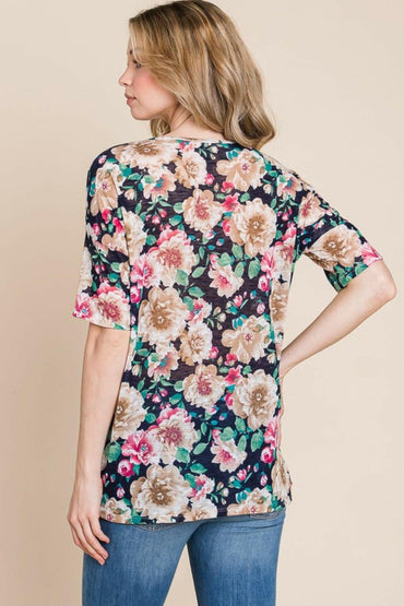 BOMBOM Floral Round Neck T-Shirt - Love Salve