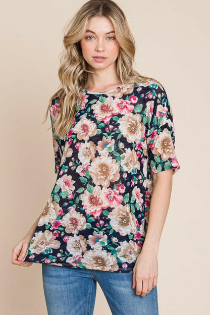 BOMBOM Floral Round Neck T-Shirt - Love Salve