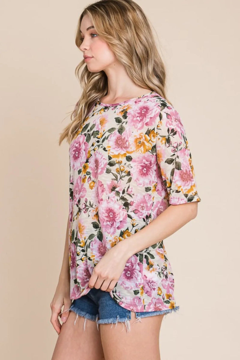 BOMBOM Floral Round Neck T-Shirt for Casual Style - Love Salve 