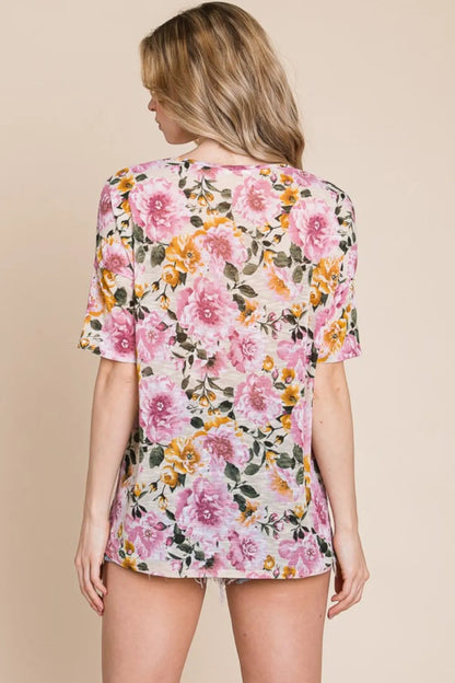 BOMBOM Floral Round Neck T-Shirt for Casual Style - Love Salve 