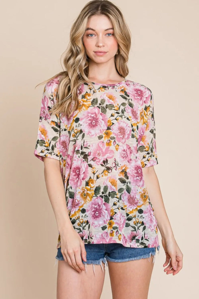 BOMBOM Floral Round Neck T-Shirt for Casual Style - Love Salve 