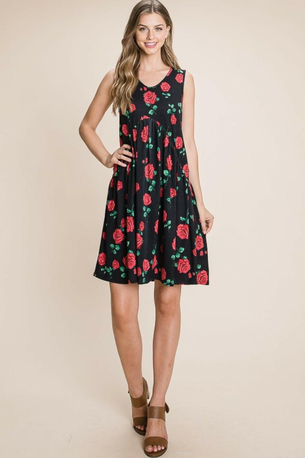 BOMBOM Floral Ruched Tank Dress - Love Salve