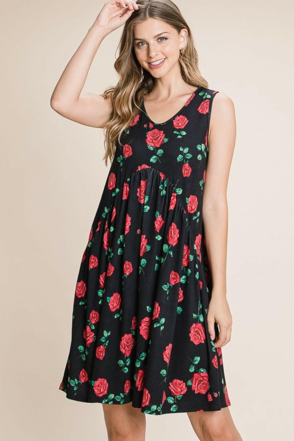 BOMBOM Floral Ruched Tank Dress - Love Salve