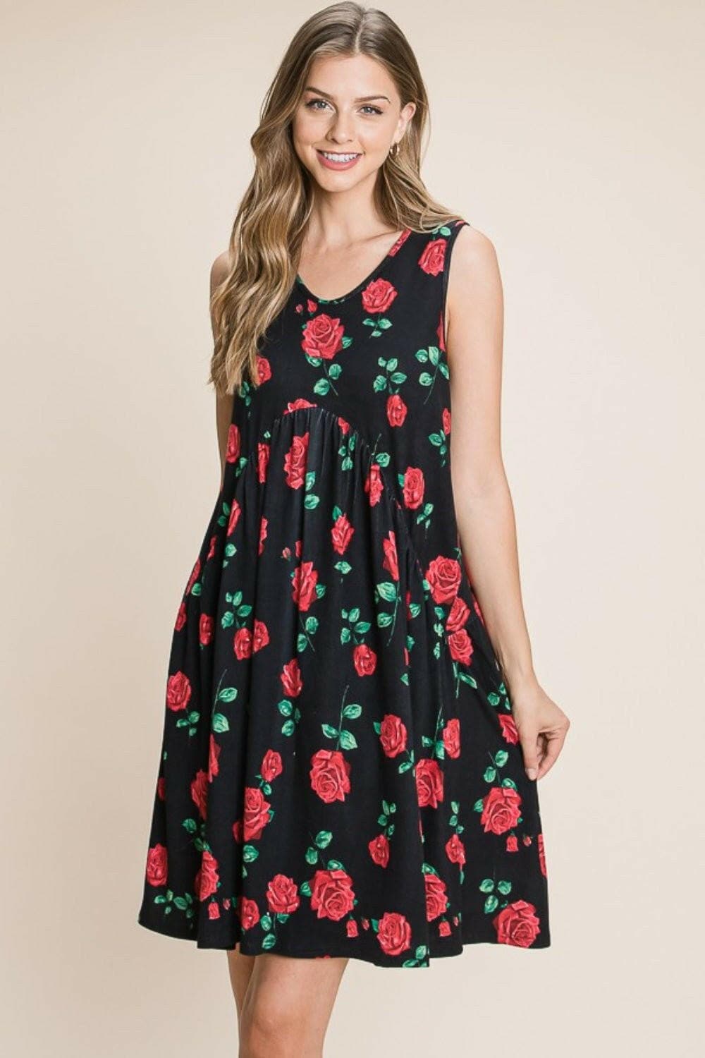 BOMBOM Floral Ruched Tank Dress - Love Salve