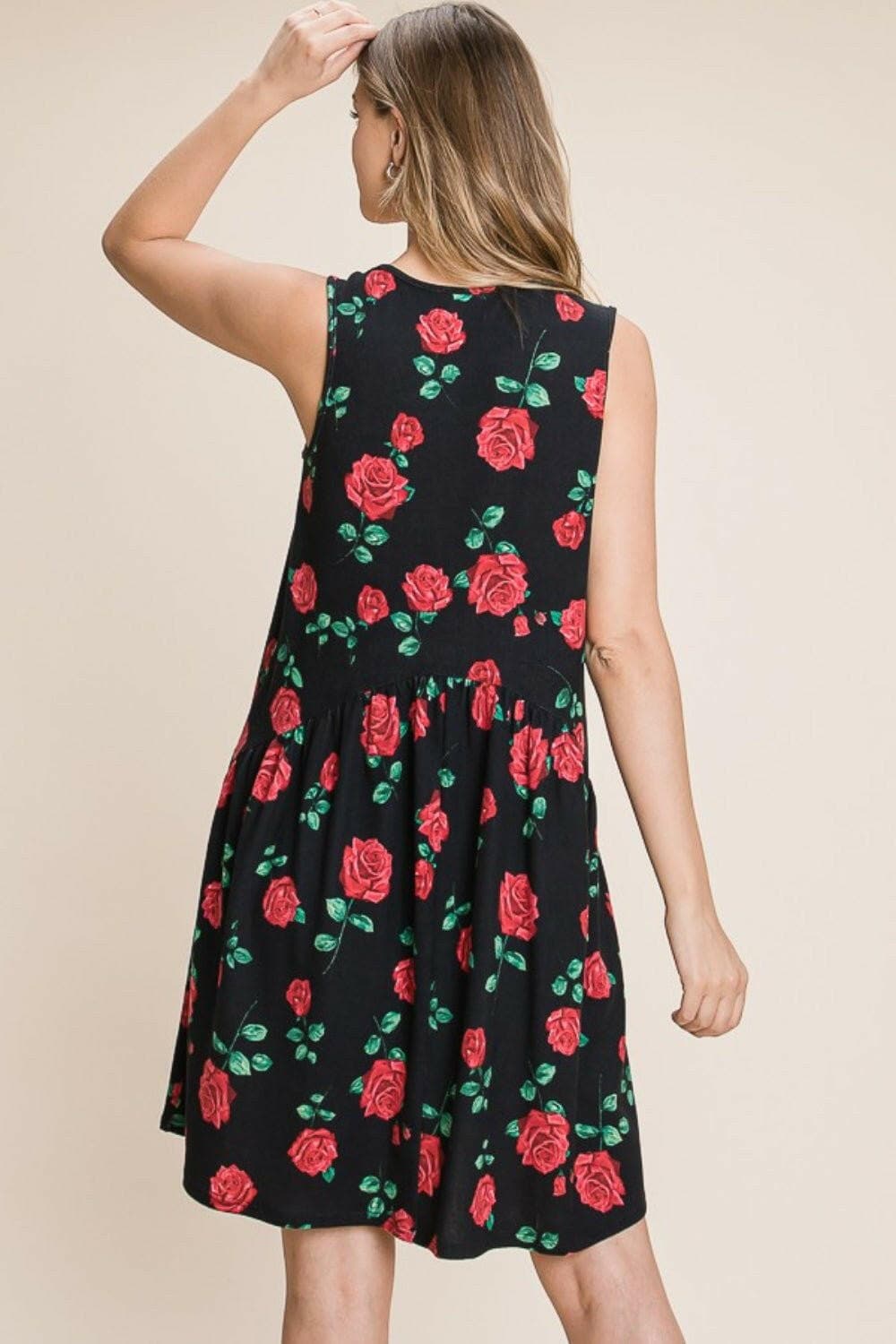 BOMBOM Floral Ruched Tank Dress - Love Salve