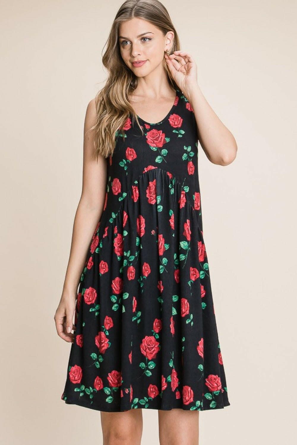 BOMBOM Floral Ruched Tank Dress - Love Salve