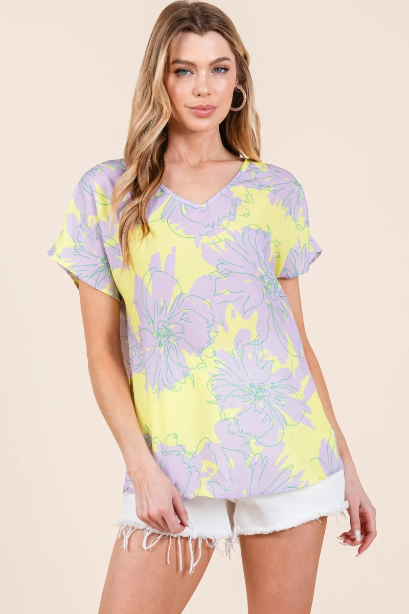 BOMBOM Floral Short Sleeve T-Shirt for Casual Chic Style - Love Salve 