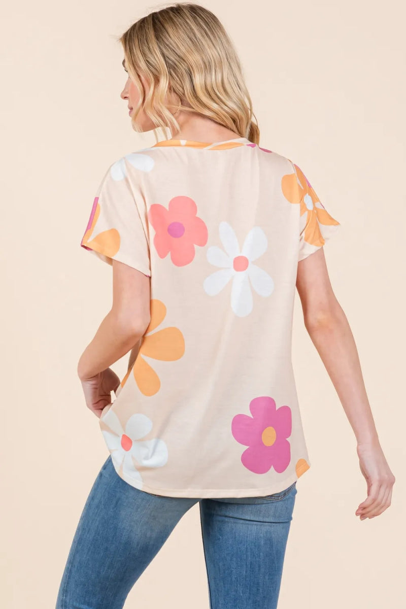 BOMBOM Floral Short Sleeve T-Shirt for Casual Style - Love Salve 