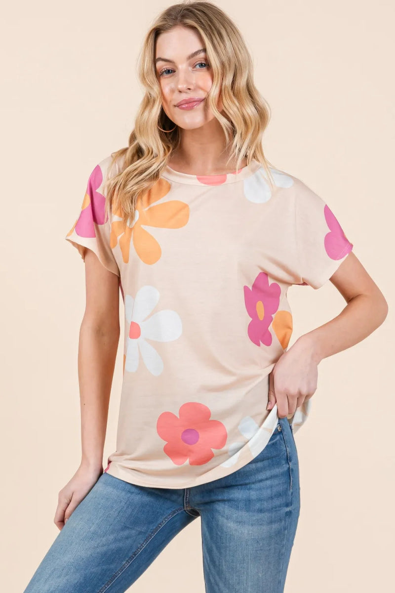 BOMBOM Floral Short Sleeve T-Shirt for Casual Style - Love Salve 