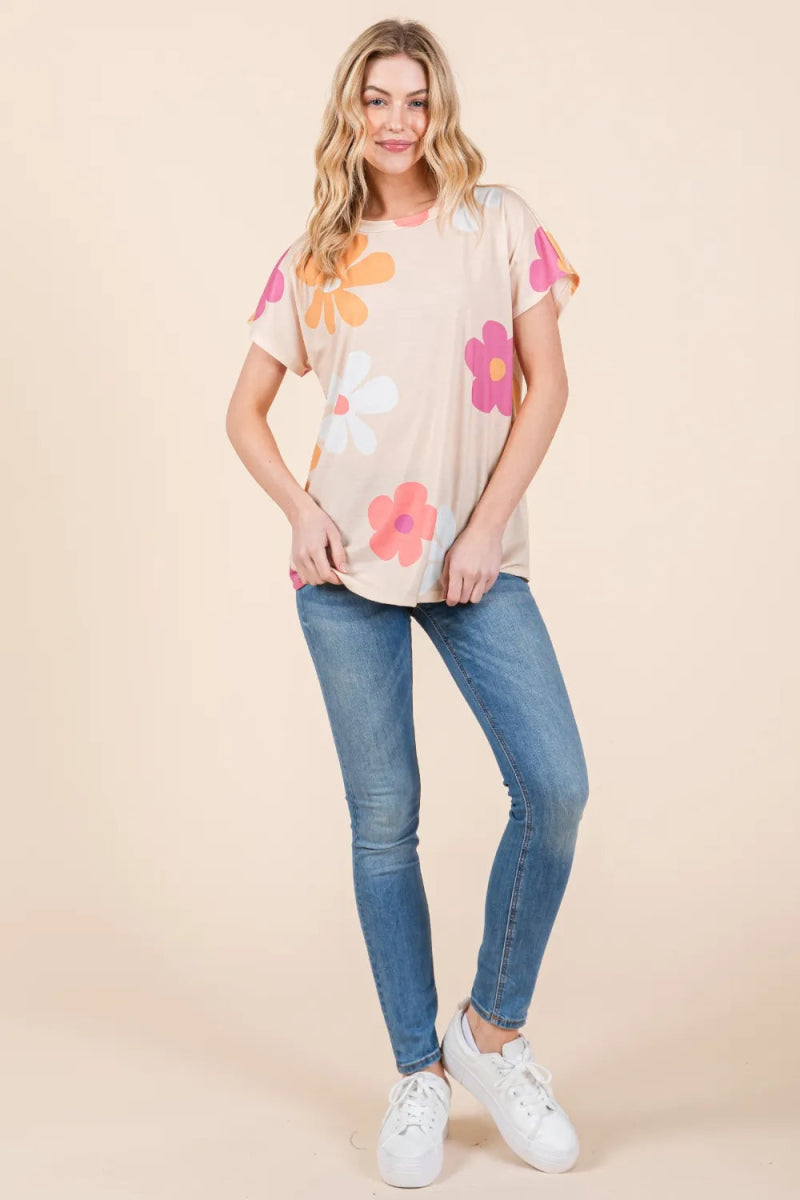 BOMBOM Floral Short Sleeve T-Shirt for Casual Style - Love Salve 