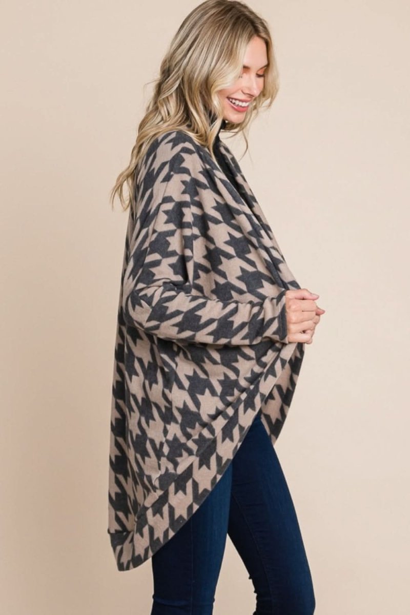 BOMBOM Houndstooth Open Front Cocoon Knit Cardigan - Love Salve 