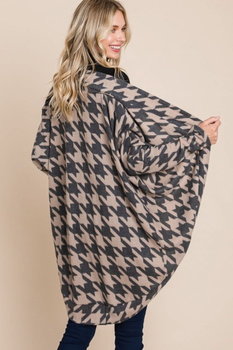 BOMBOM Houndstooth Open Front Cocoon Knit Cardigan - Love Salve 