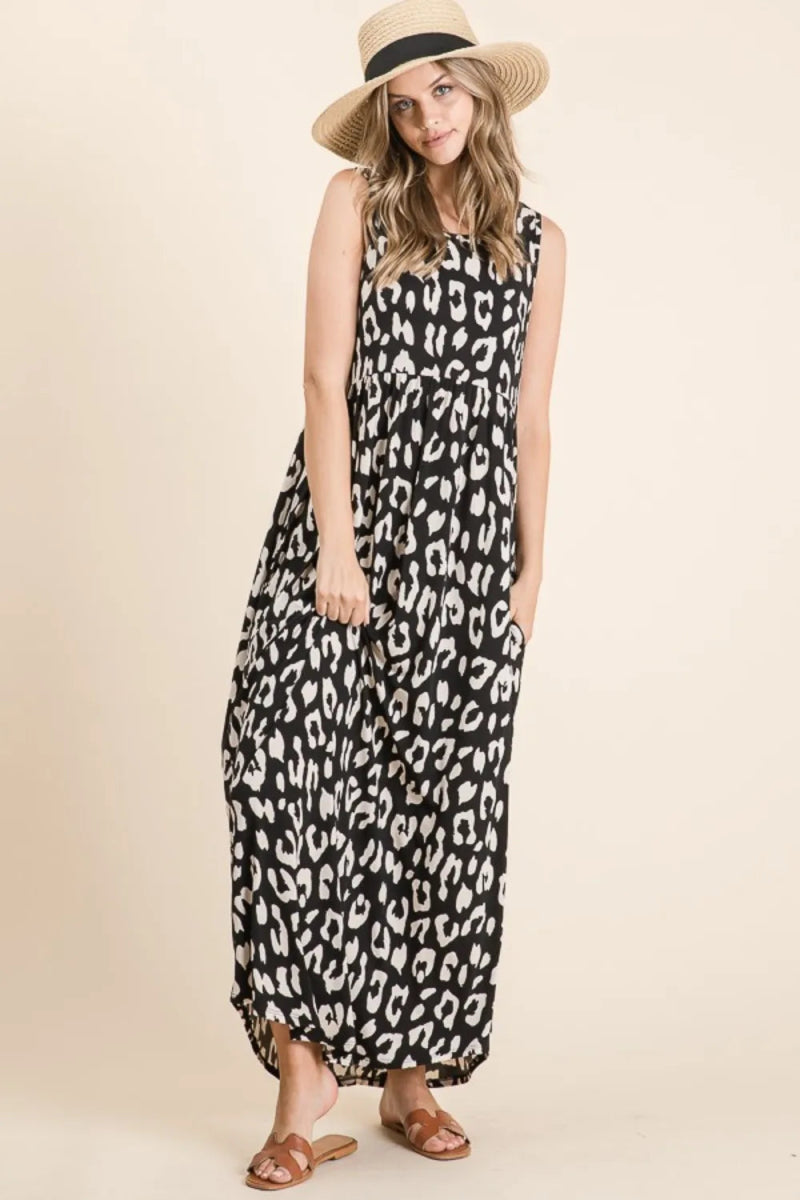 BOMBOM Leopard Maxi Dress with Pockets for Stylish Comfort - Love Salve 