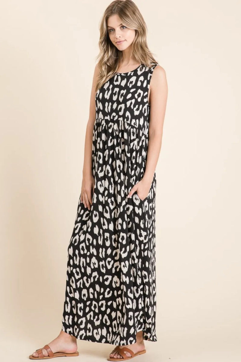 BOMBOM Leopard Maxi Dress with Pockets for Stylish Comfort - Love Salve 