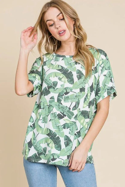BOMBOM Lightweight Printed Round Neck Short Sleeve T-Shirt - Love Salve 