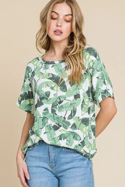 BOMBOM Lightweight Printed Round Neck Short Sleeve T-Shirt - Love Salve 