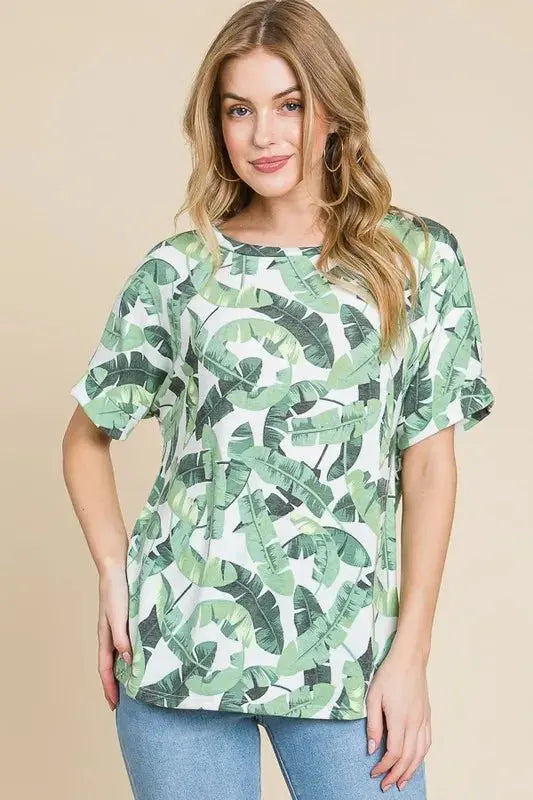 BOMBOM Lightweight Printed Round Neck Short Sleeve T-Shirt - Love Salve 
