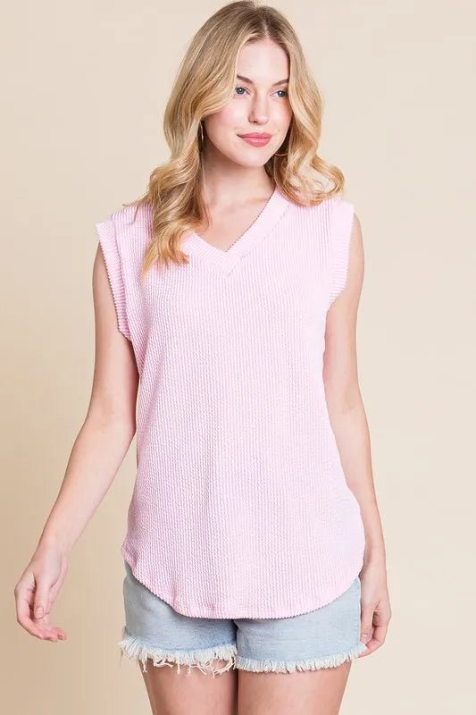 BOMBOM Rib Knit V-Neck Tank for Women - Versatile Style - Love Salve 