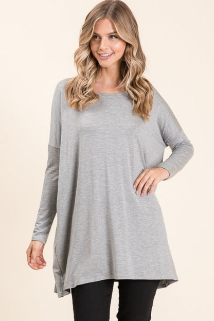 BOMBOM Round Neck Long Sleeve Oversized Top for Women - Love Salve 