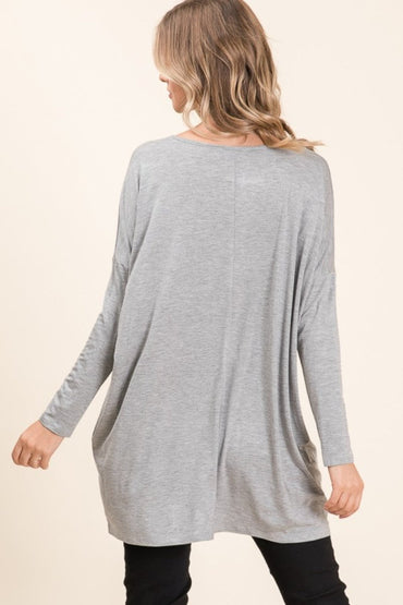 BOMBOM Round Neck Long Sleeve Oversized Top for Women - Love Salve 