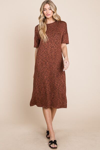 BOMBOM Round Neck Side Slit Midi Dress for Every Occasion - Love Salve 