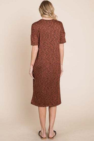 BOMBOM Round Neck Side Slit Midi Dress for Every Occasion - Love Salve 