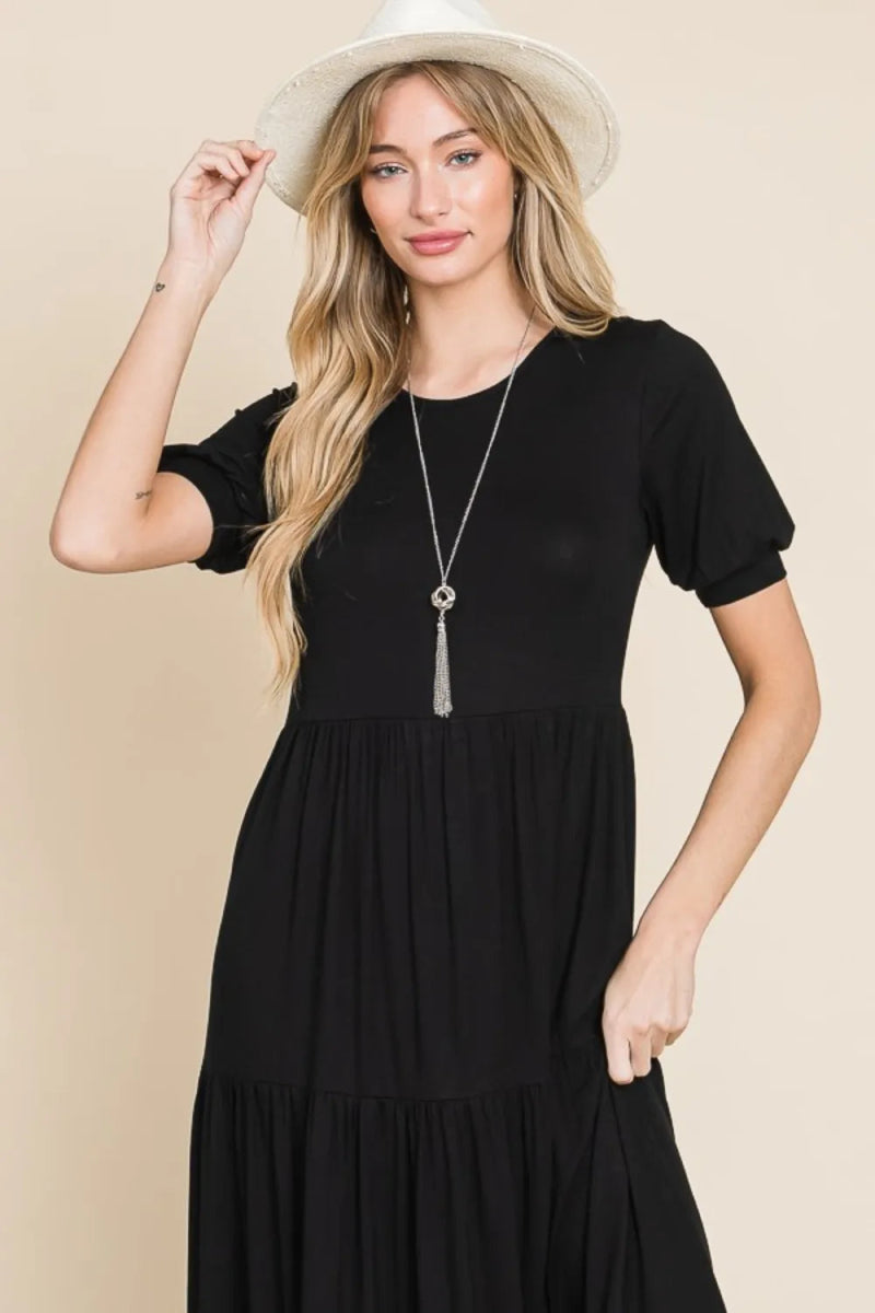BOMBOM Short Sleeve Tiered Maxi Dress for Effortless Style - Love Salve 