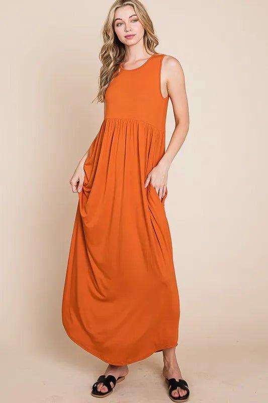 BOMBOM Sleeveless Maxi Dress with Pockets for Women - Love Salve