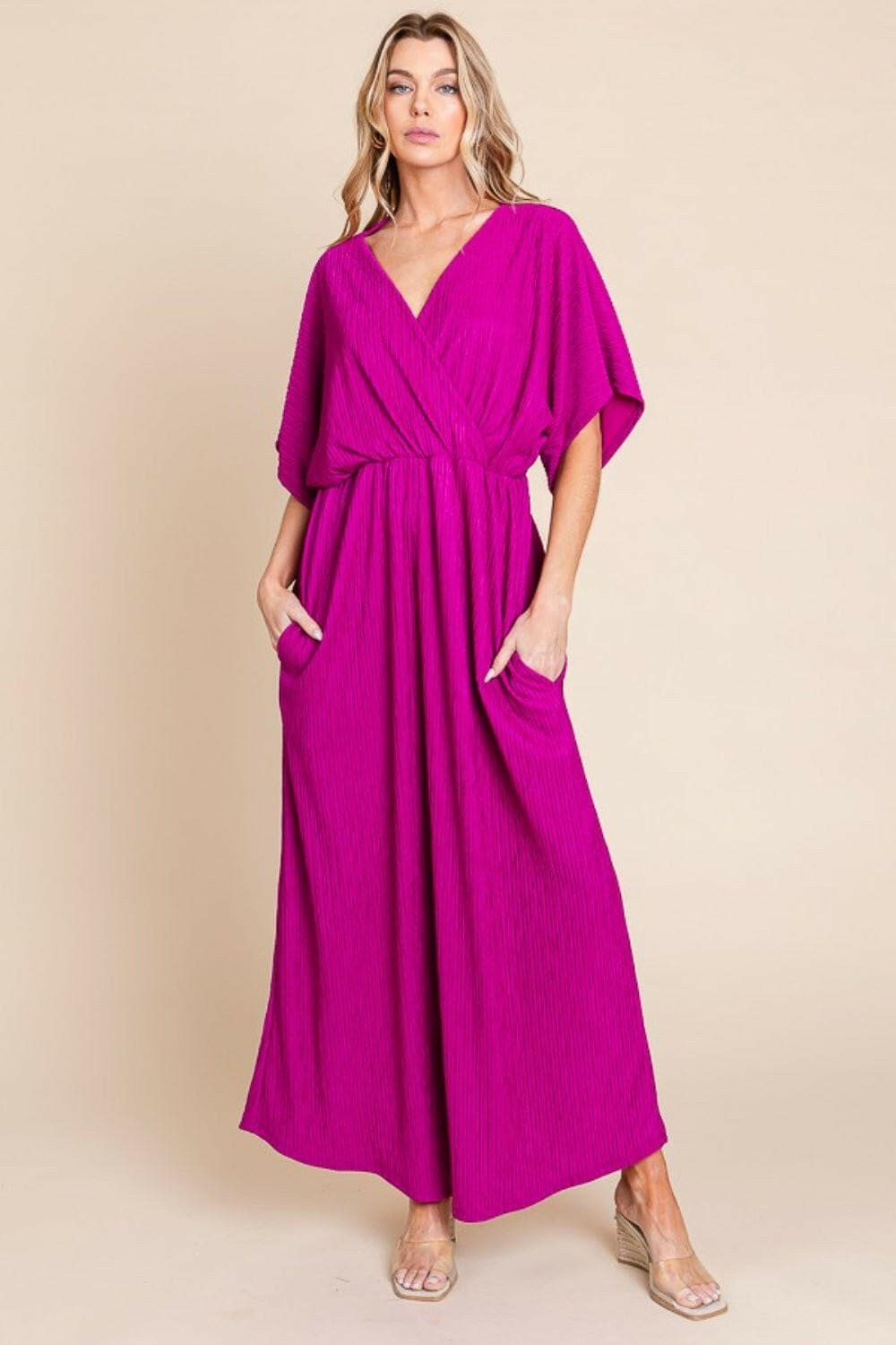 BOMBOM Surplice Maxi Dress with Pockets - Love Salve