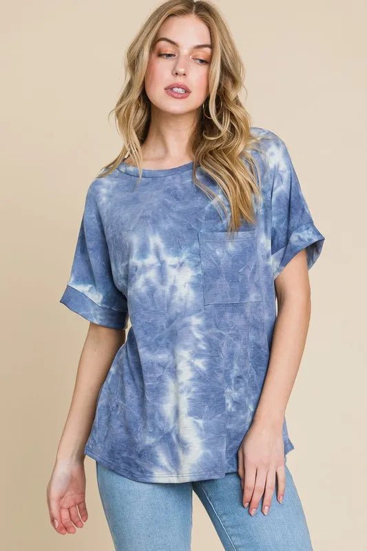BOMBOM Tie-Dye Round Neck Short Sleeve T-Shirt for Women - Love Salve 
