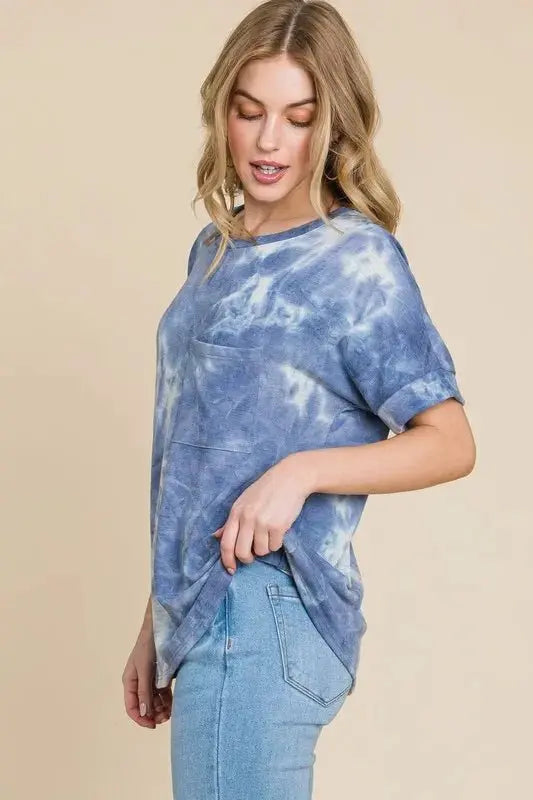 BOMBOM Tie-Dye Round Neck Short Sleeve T-Shirt for Women - Love Salve 