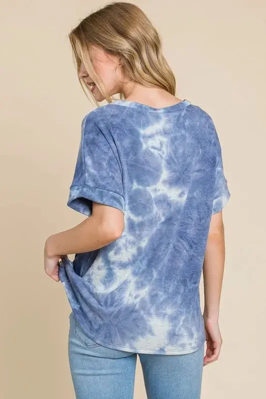 BOMBOM Tie-Dye Round Neck Short Sleeve T-Shirt for Women - Love Salve 