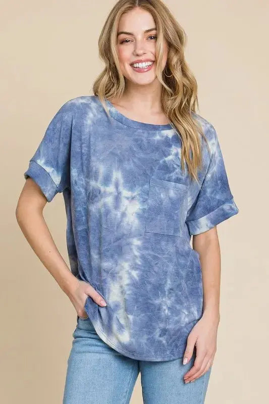 BOMBOM Tie-Dye Round Neck Short Sleeve T-Shirt for Women - Love Salve 