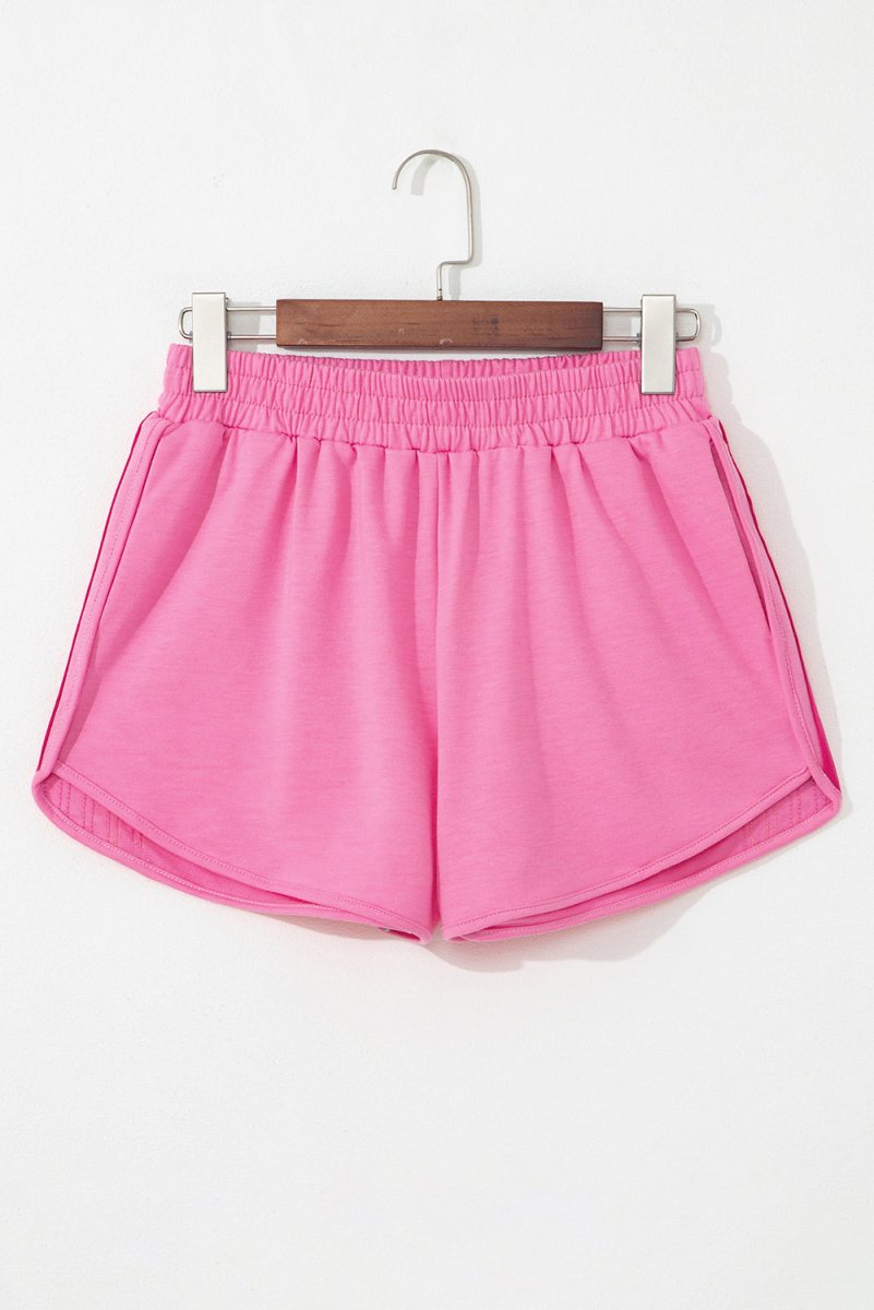 Bonbon Color Block Stripes Elastic High Waist Active Shorts - Love Salve 