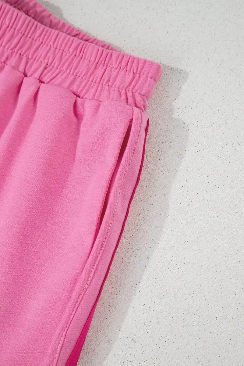 Bonbon Color Block Stripes Elastic High Waist Active Shorts - Love Salve 