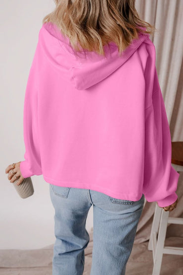 Bonbon Fleece Lined Half Zipper Kangaroo Pockets Loose Hoodie - Love Salve 