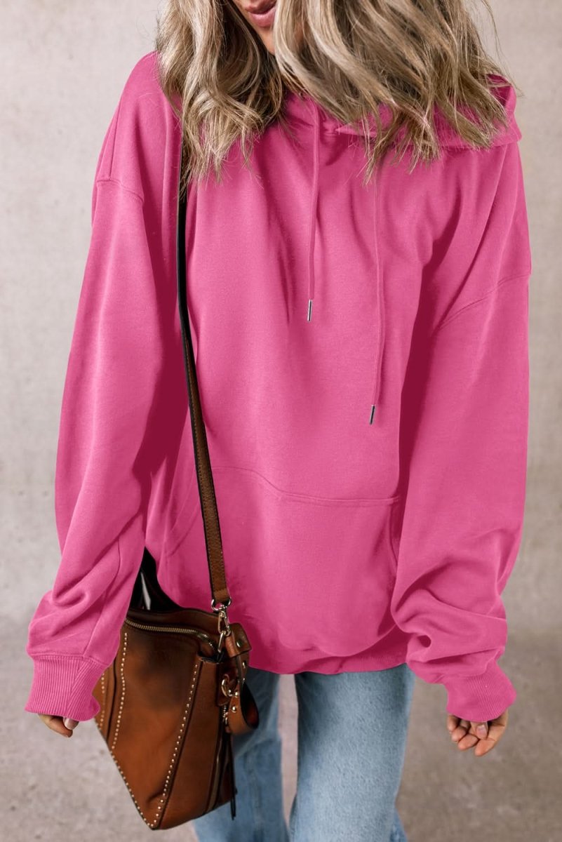 Bonbon Fleece Lined Kangaroo Pocket Drawstring Chunky Hoodie - Love Salve 