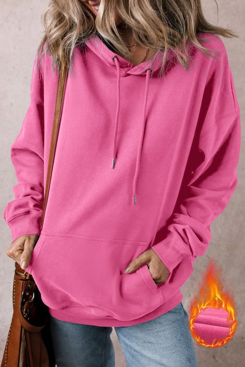 Bonbon Fleece Lined Kangaroo Pocket Drawstring Chunky Hoodie - Love Salve 