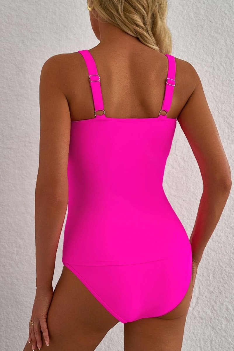 Bonbon High-Waisted Ruched Control Tankini Swimsuit Set - Love Salve 