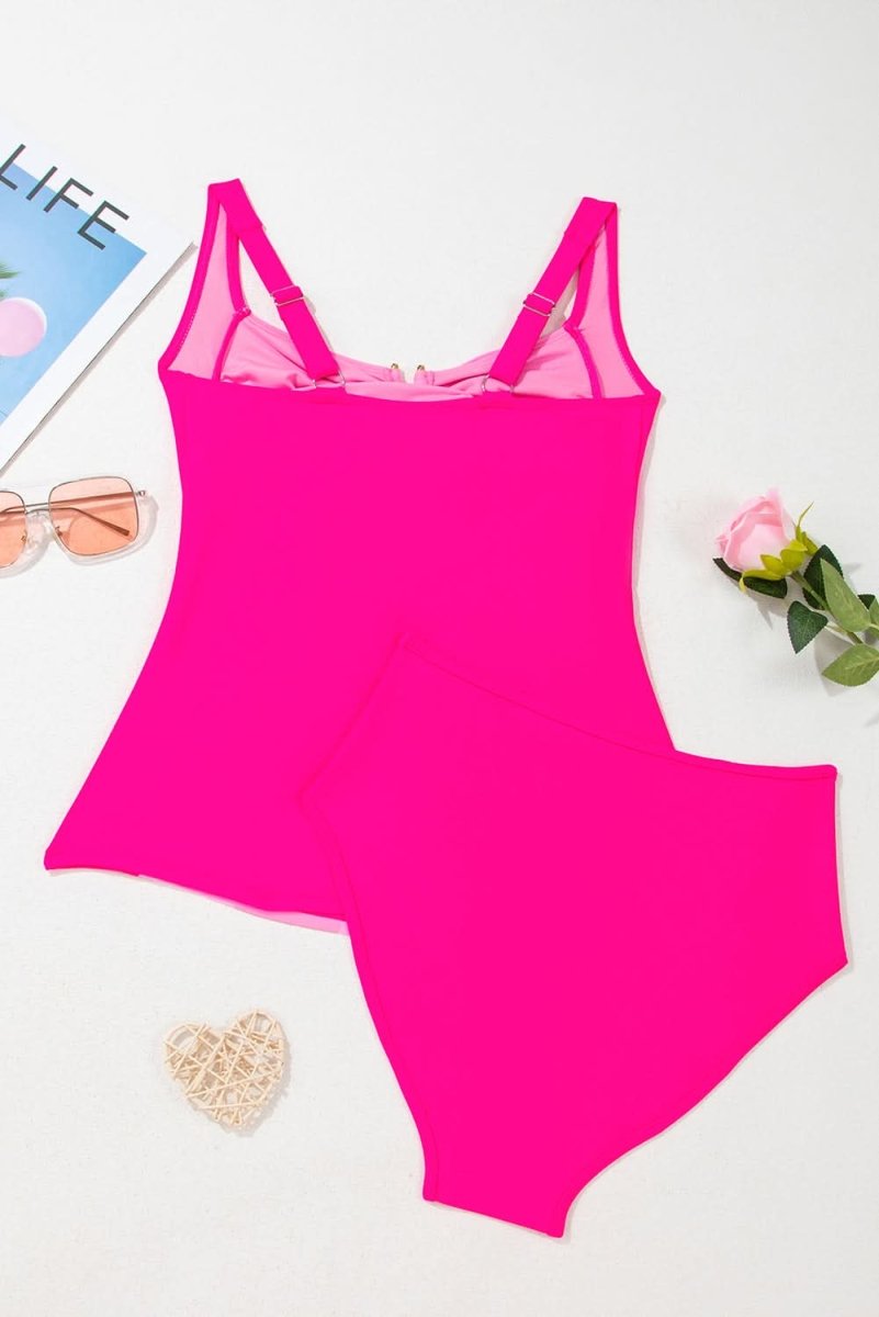 Bonbon High-Waisted Ruched Control Tankini Swimsuit Set - Love Salve 