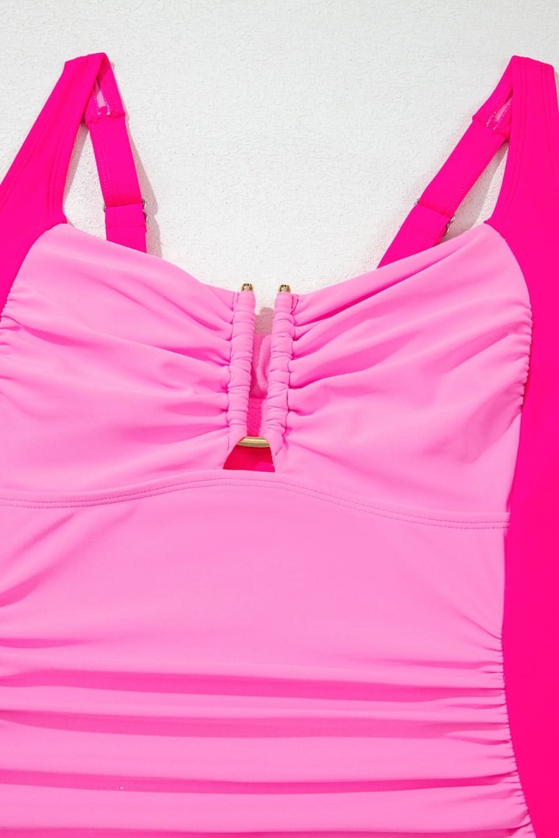 Bonbon High-Waisted Ruched Control Tankini Swimsuit Set - Love Salve 
