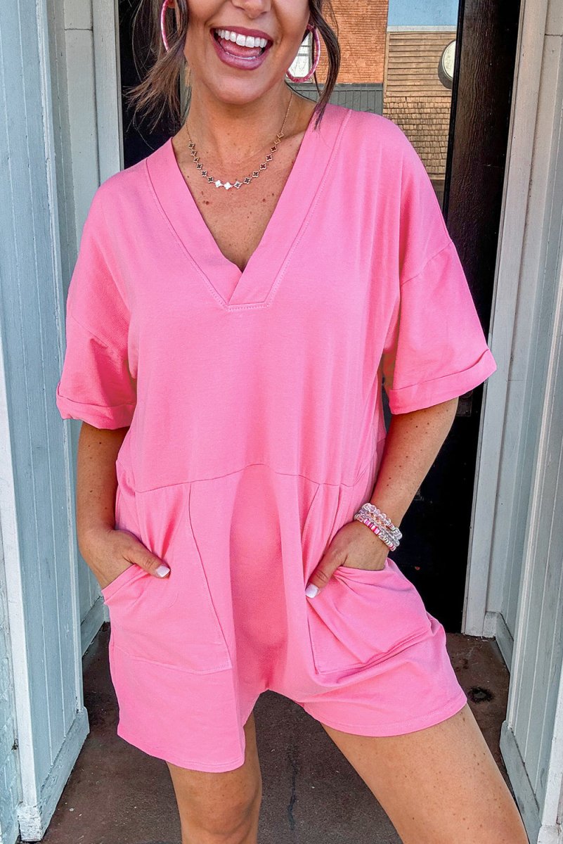 Bonbon Loose Half Sleeve V Neck Knit Romper for Women - Love Salve