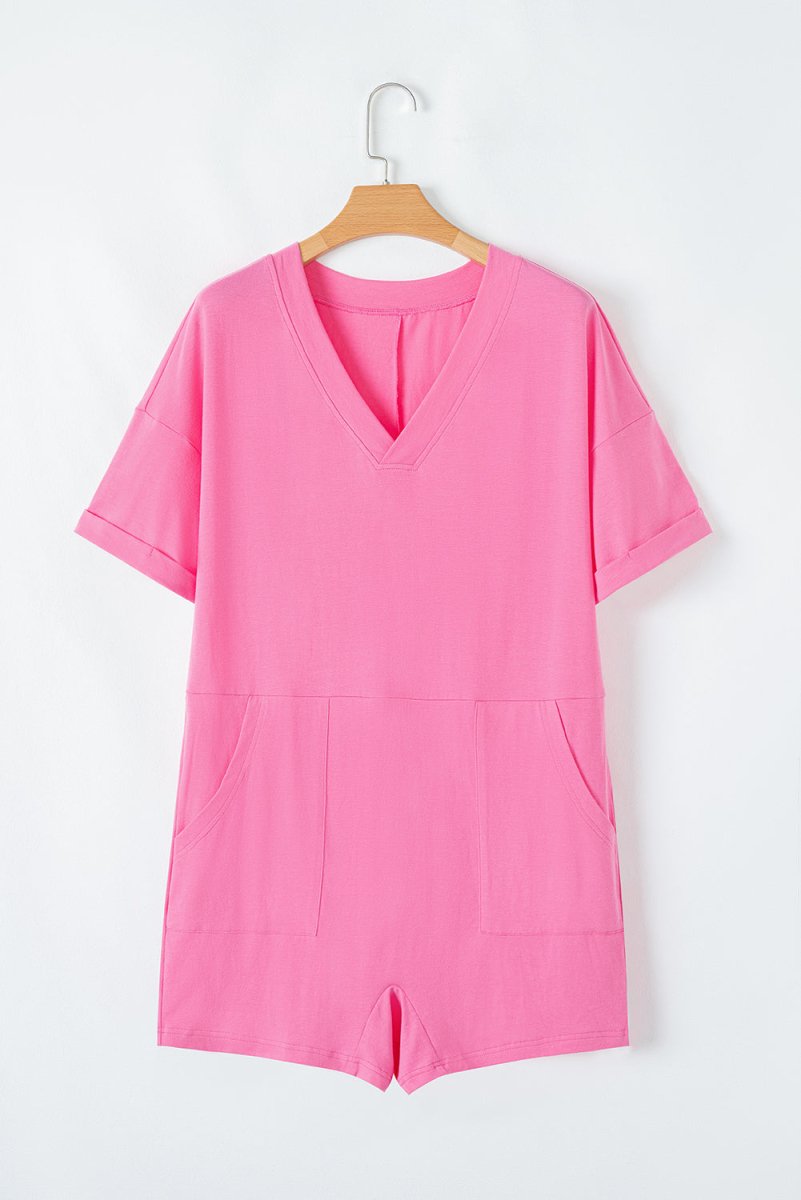 Bonbon Loose Half Sleeve V Neck Knit Romper for Women - Love Salve