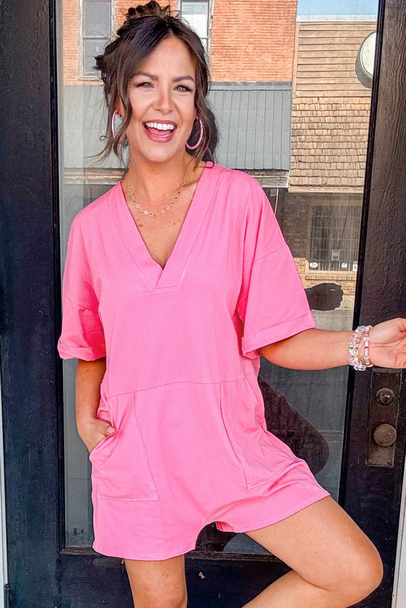Bonbon Loose Half Sleeve V Neck Knit Romper for Women - Love Salve