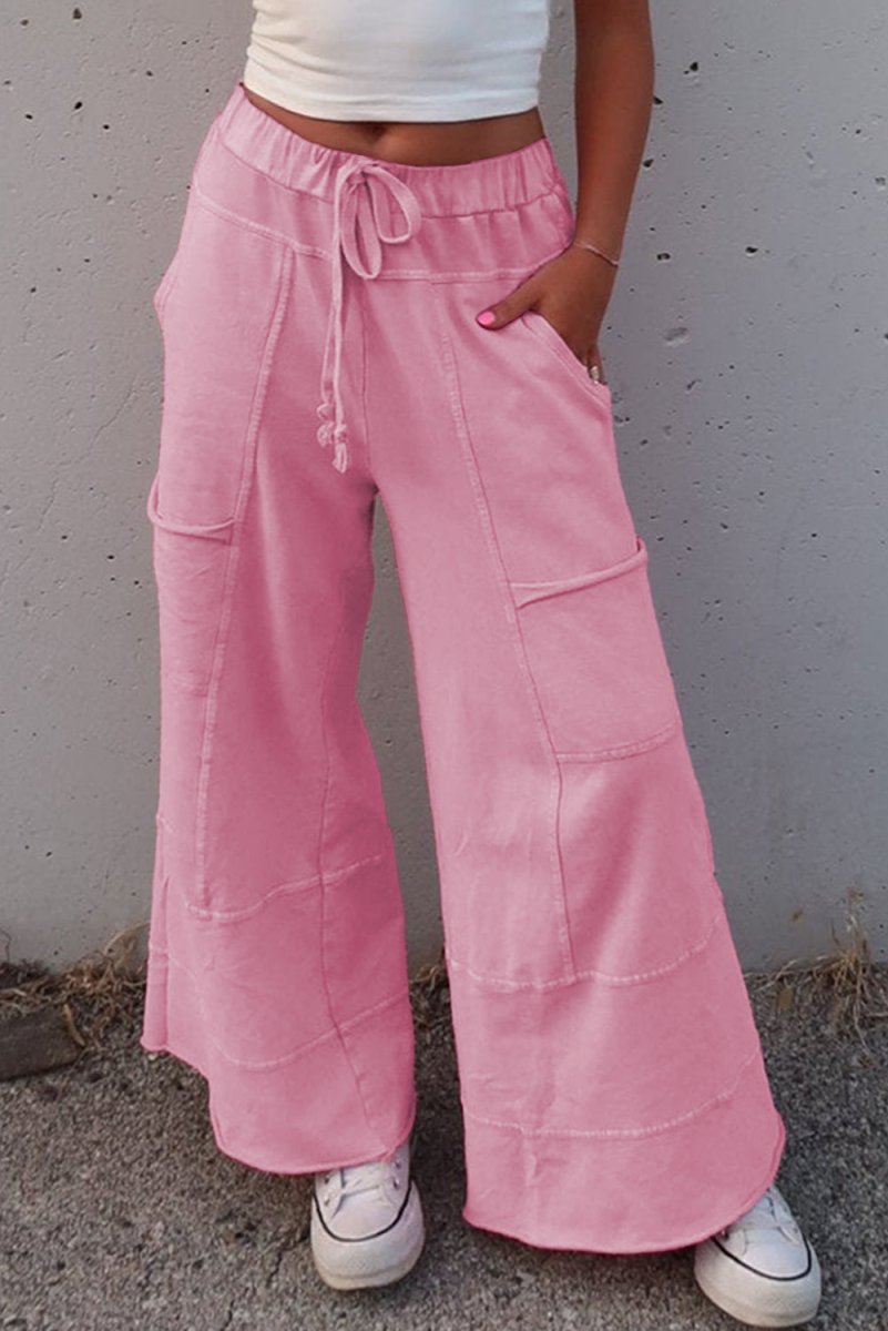Bonbon Mineral Wash Exposed Seam Drawstring High Waist Cargo Pants - Love Salve