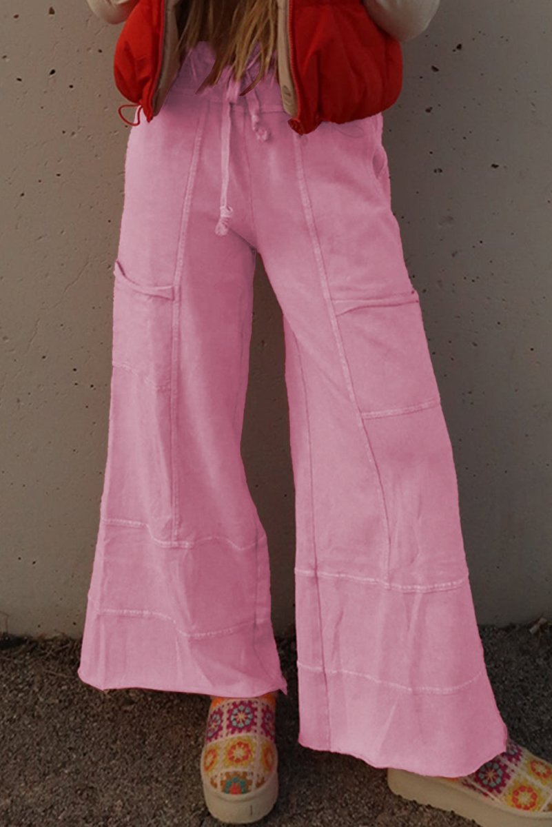 Bonbon Mineral Wash Exposed Seam Drawstring High Waist Cargo Pants - Love Salve